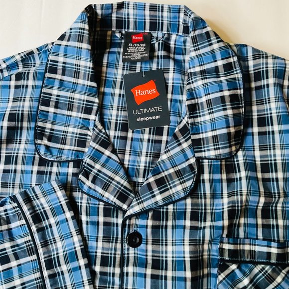 HANES Men's "Blue Plaid" 2 Piece Pajama Set NWT Size XL - Picture 1 of 10